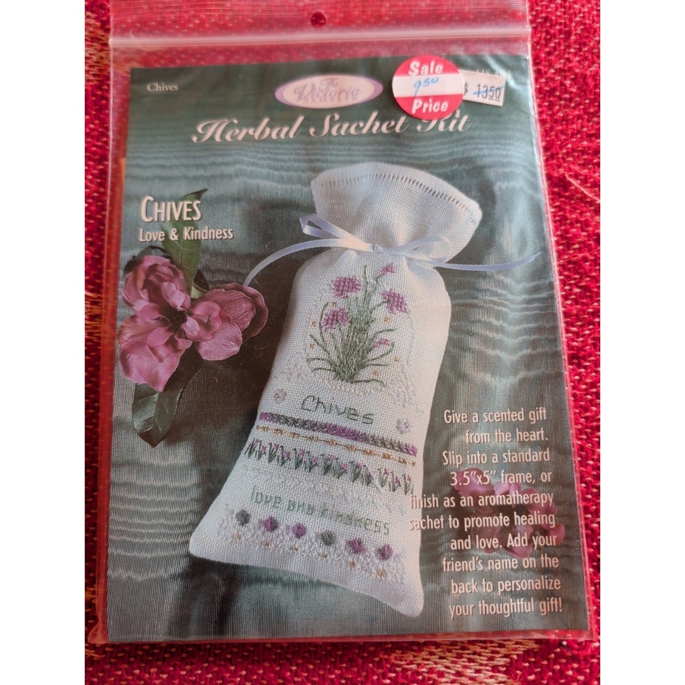 New Vintage The Victoria Sampler Herbal Sachet Chives Finished Size 4.4 X 2.8"
